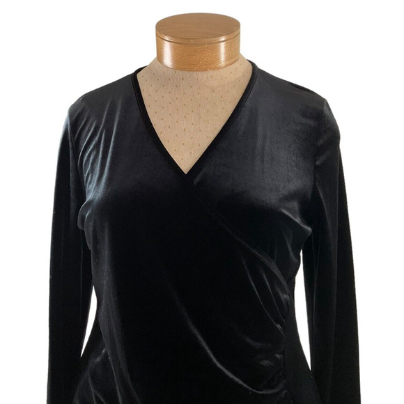 Jon Den XL Women's Black Velvet Top Side Ruching V-Neck Made in USA - Picture 8 of 11